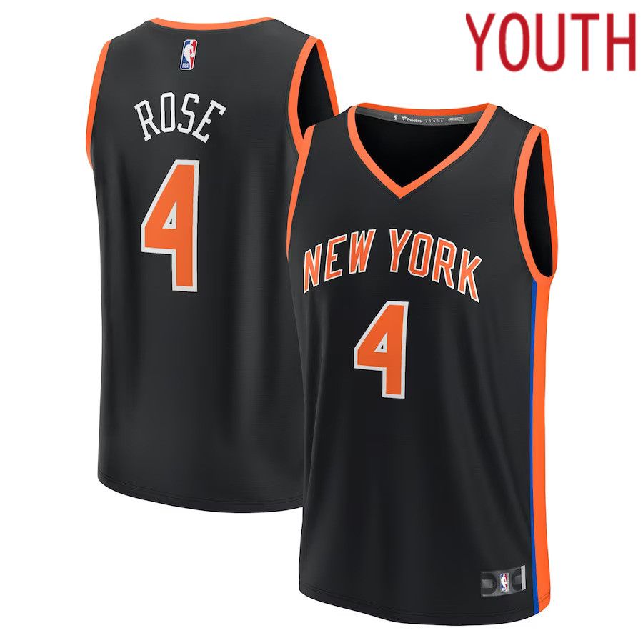 Youth New York Knicks #4 Derrick Rose Fanatics Branded Black City Edition 2022-23 Fastbreak NBA Jersey->new york knicks->NBA Jersey